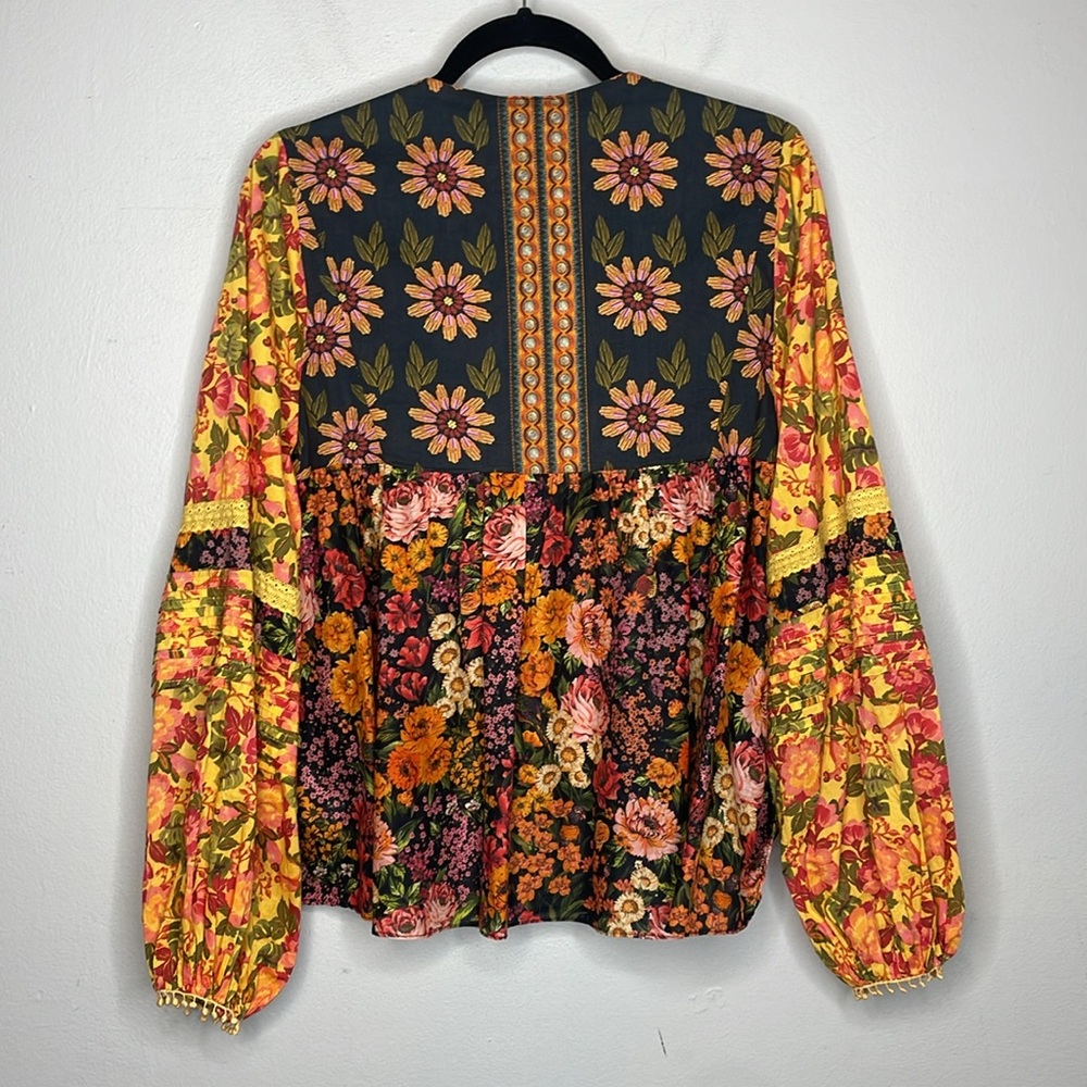FARM Rio | Flower Gardens Puff Sleeve Peasant Boho Top Size Small - Picture 7 of 7